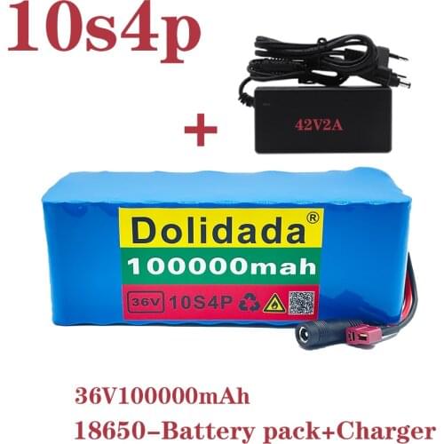2021 Original 36V battery 10S4P 100Ah battery pack 1000W high power battery 42V 100000mAh Ebike electric bike BMS+42V2A Charger