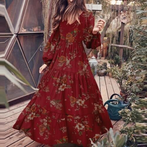 ZANZEA Women Bohemian Dresses 2021 Ladies Ruffle Party Dress Maxi Vestidos Casual Floral Print Sundress Spring Robe Oversize 5XL