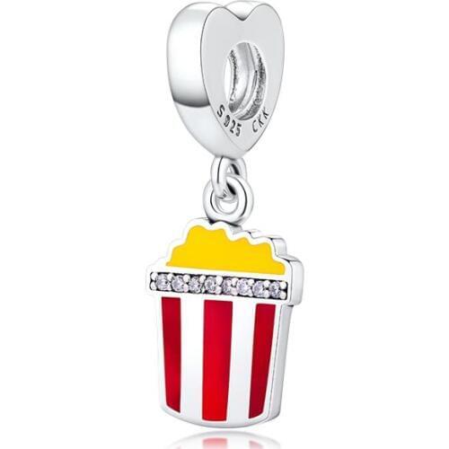 Fits for Pandora Charms Bracelets Delicious Popcorn Beads with Mixed Enamel 100% 925 Sterling Silver Jewelry Free Shipping