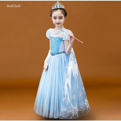 Ruifglab christmas dresses for girls princess elza clothing queen Snow Costume 3 4 6 8 10 Years Old Girls Bling Synthetic