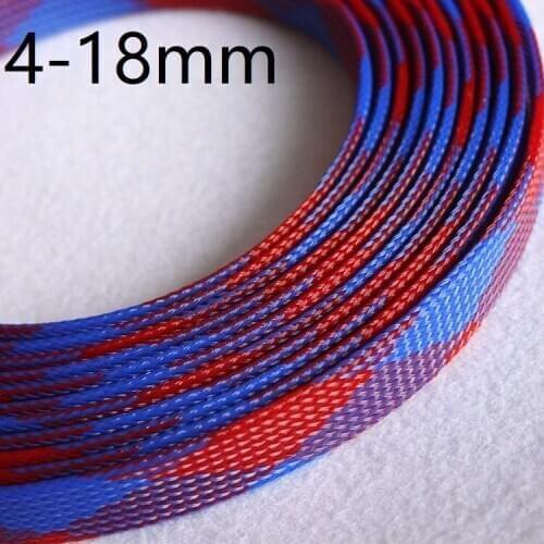 Blue Red PET Braided Wire Sleeve 4 6 8 10 16 18mm Tight High Density Insulated Cable Protection Expandable Line Sheath Colorful