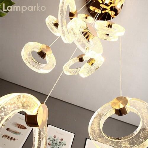 Modern Luxury Gold Chandelier Lighting LED Bubble Crystal Long Multiple Pendants Light Nordic Rings Hanging Lamp Art Deco Loft