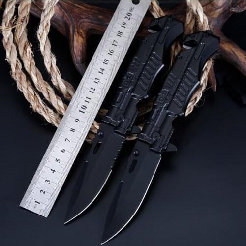 Tactical High Hardness Folding Knife Wilderness Survival Multifunction Pocket Knife All Black Self-defense Outdoor Knifes