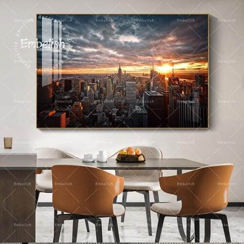 Embelish 1 Pieces Sunset in Manhattan City Landscape Home Decor Pictures For Living Room HD Spray On Canvas Painting Wall Poster