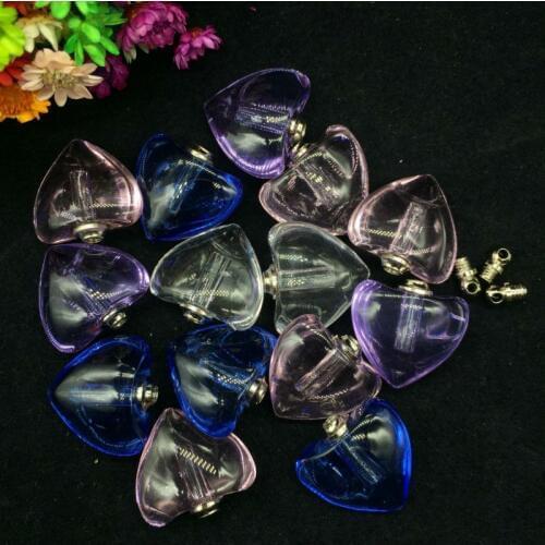 20pcs/lot Hearts shape SCREW CAP Crystal Perfume Aroma Essential oil pendant Vials unisex trinket storage wishing cute diy gift