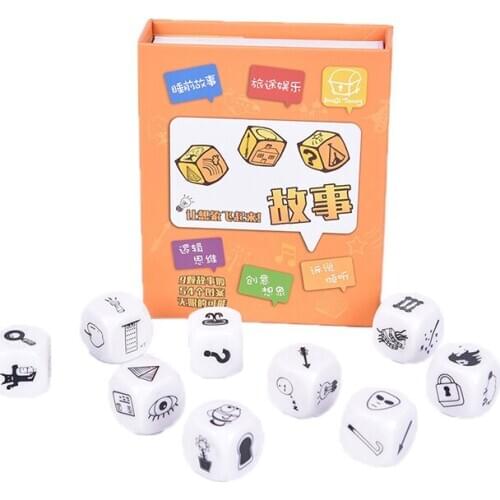 9Pcs Story Dice Puzzle Board Game Telling Story Book Family/Party/Friends Parents with Children Funny English Game