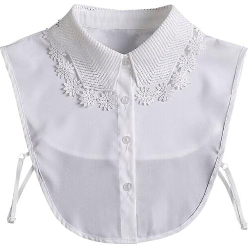 Women White Shawl False Collar Hollow Striped Flower Lapel Half Shirt Dickey Top LX9E