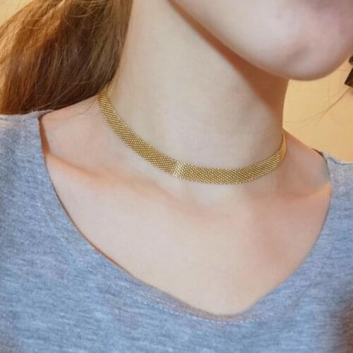 2021 New Arrived Simple Charm Width 7mm Flat Snake Chain Choker Necklace For Women Fashion Gold Color Jewelry Wholesale 32+10CM