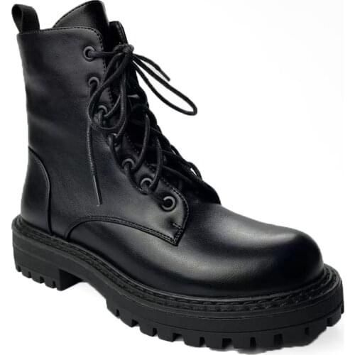 EGTPINAOP Womens Martin Boots Lace Up Platform Black Short Autumn Fashion Retro Ankle Motorcycle Boots 35-43 Size