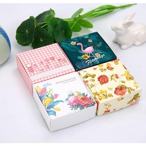10pcs spring flower Paper Box soap candle Cookies Candy small Gift Packaging Christmas Wedding Favors Gifts Decorations Wrapped