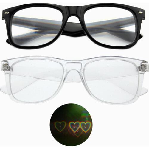 2pcs Pack Plastic Heart Diffraction Gratings Glasses-See Hearts! 3D Fireworks Rave Prism Glasses for EDM Festival Light Eyewear