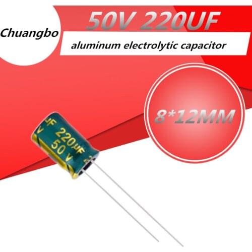 20pcs Higt quality 50V 220UF 8*12MM low ESR/impedance high frequency aluminum electrolytic capacitor 50V 220UF