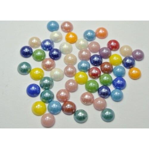 200 Mixed Color Luater AB Round Flatback Glass Cabochon Half Pearl 8mm