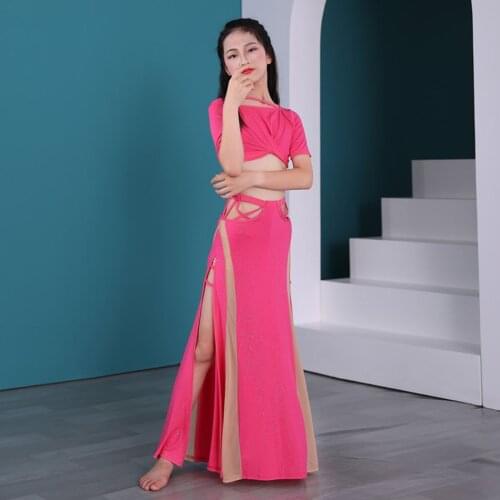 2021 270+3111 Female Belly Dance Dress Set Women Twist Design Tops and Striped Waist Skirt Latin Dance Skirt for Performance