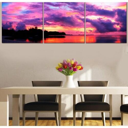 3pcs Canvas Prints Decoration Painting On The Colorful Sunset Home Decor Wall Pictures For Living Room Canvas Paints No Frame