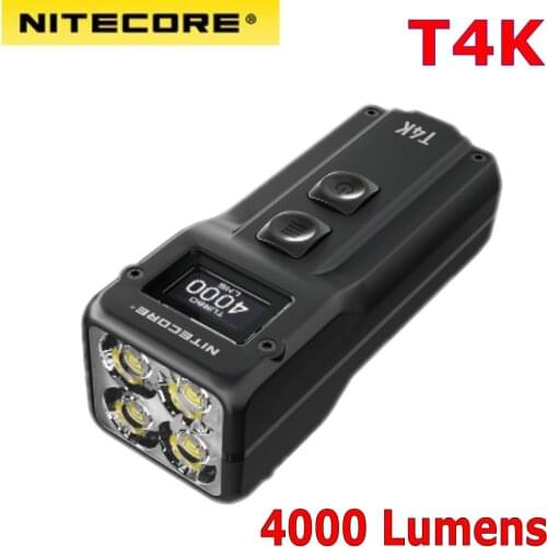 4000 Lumens NITECORE T4K Portable Keychain Flashlight, 4 LEDs Super Bright Light, Built-in Battery Using USB-C Charging