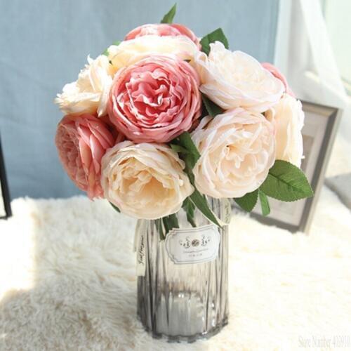 5 head silk rose multilayer artificial flower wedding hand flower bouquet home office garden decoration