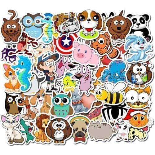 50pcs/lot Hot sale Waterproof Super Cute Cartoon Animal Stickers For Car Laptop Phone Pad Bicycle Decal Kids Gift Cat Pig Dog