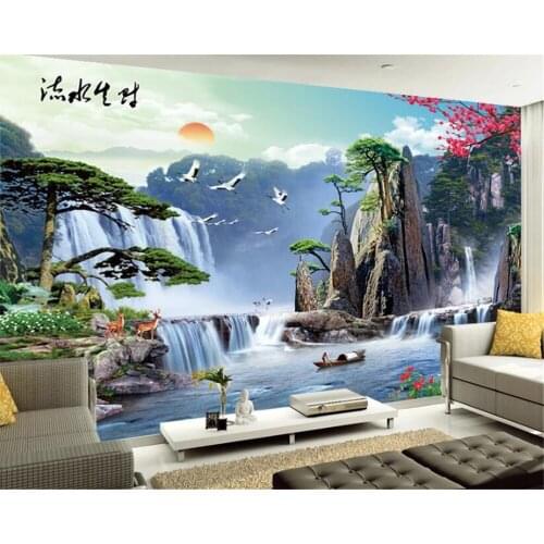 Beibehang Custom wallpaper murals fashion new Chinese style water and wealth HD landscape wall decoration painting wallpaper
