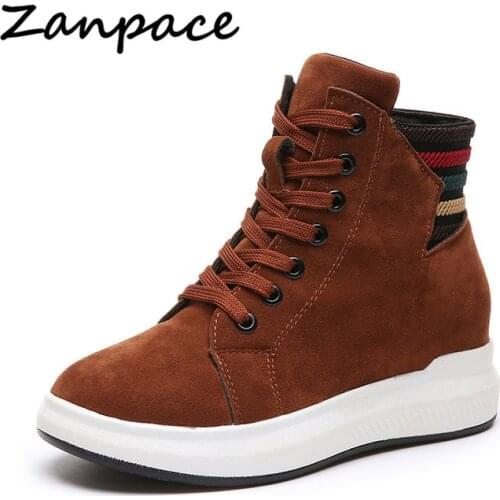 2018 New Womens Boots Winter Heightening Women Boots Plush Insole Boots Warm Women Casual Shoes Lace-up Non-slip Shoes