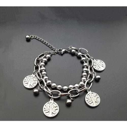 Stainless steel explosion models popular titanium steel girls bracelet double life tree pendant bracelet hot sale