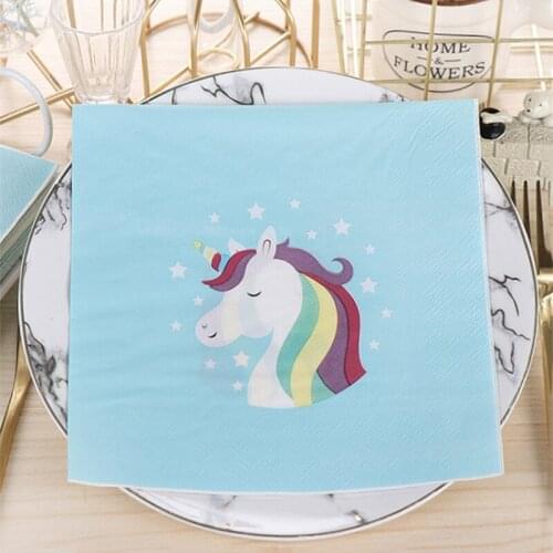 20Pcs/Pack Unicorn Table Decoupage Paper Napkins Blue Napkin Paper Tissues for Kids Birthday Party Supplies Wholesale