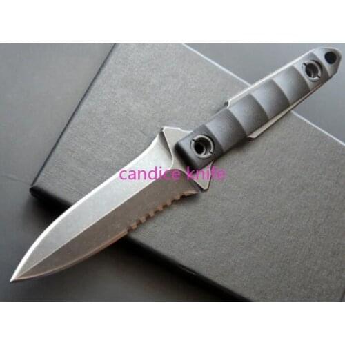C1290 Straight Knife Sword D2 Stone Wash Blade Steel Handle K Sheath Camping Hunting Survival Tactical Knives EDC Multi Tool