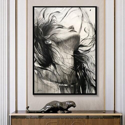 Black White Modern Art Portrait Woman Poster Figure Canvas Painting Art Messy Beauty High Quality Canvas Prints Art Decortion