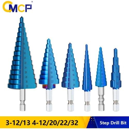 CMCP Step Cone Drill Straight Flute Stepped Drill Bit Hex Shank HSS Core Hole Cutter 3-13 4-12/20/22/32mm Metal Drill Bit