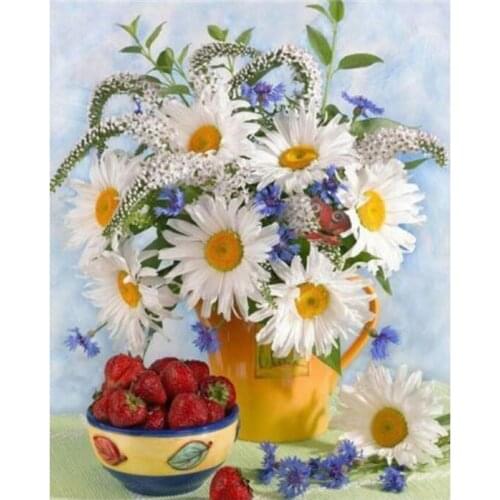 Flower mosaic embroidery craft daisy vase diamond painting kit bead picture wall paper decor rhinestones drawing christmas gift