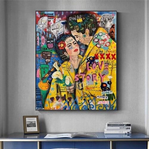 Love Kiss Diego Rivera Graffiti Art Paintings on The Wall Posters and Prints Abstract Decorative Canvas Pictures for Living Room
