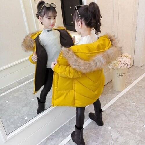 5 6 8 10 12 Yrs Children Parkas Soft Warm Cold Winter Baby Girls Boys Fur Collar Mid-length Style Coats Solid Color Outerwear