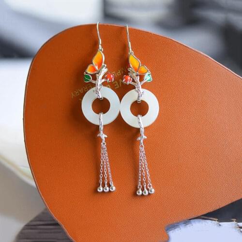 Designers unique creative Hetian jade butterfly tassel long retro earrings Chinese style exquisite elegant charm ladies jewelry