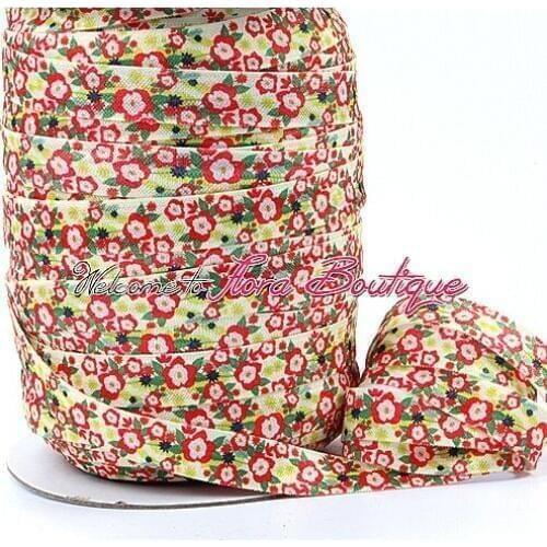 FLRA Elastic(100yards/lot) 5/8 inch New heat transfer flower print soft nylon fold over elastic