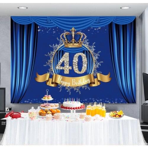 Blue Curtain Crown 20 30 40th Men Womens Birthday Party Photozone Photographic Backdrop Photography Background Photocall