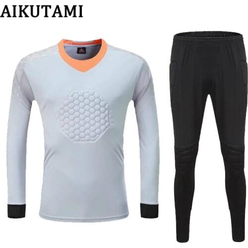 Football Goalkeeper Uniform Soccer Set Breathable Quick Drying Jersey and Pants with Sponge Mats Protection Football Jerseys