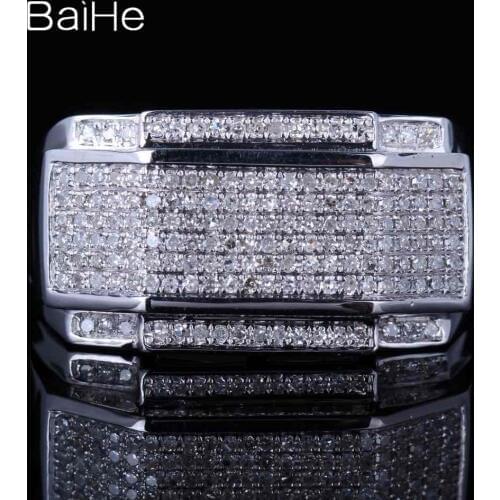 BAIHE Sterling Silver 925 Certified Round Natural Diamonds Engagement Women Fine Jewelry Elegant unique Exquisite diamond Ring