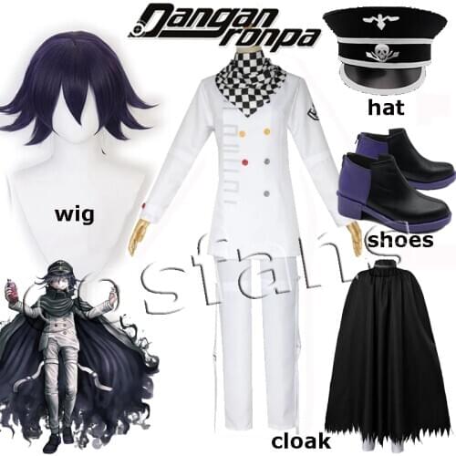 Anime Danganronpa V3 Kokichi Oma Cosplay Costume President Oma Cosplay Wig Cloak and Hat Halloween Carnival Party Costumes Shoes