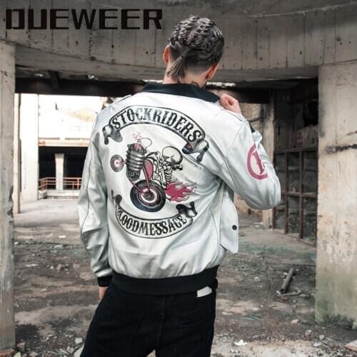 Dueweer Mens PU Punk Biker Leather Jackets Men Skull Pilot Jacket Thick Hip Hop Japanese Coats Outwear Streetwear