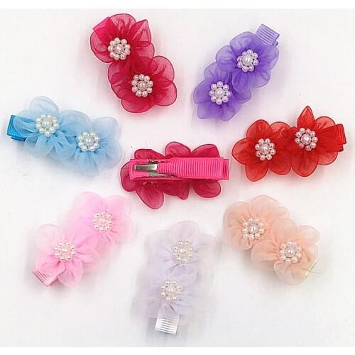 2pcsFashion Hair Clips Pearl Chiffon flower hairpin Boutique Hairpins hair clip Kids Headwear Accessories hair clips for women