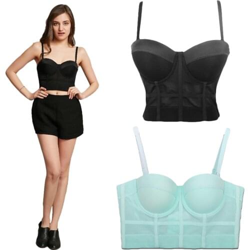 Fashion Mesh Push Up Bralet Womens Corset Bustier Bra Night Club Party long sexy Cropped Top Vest Plus Size