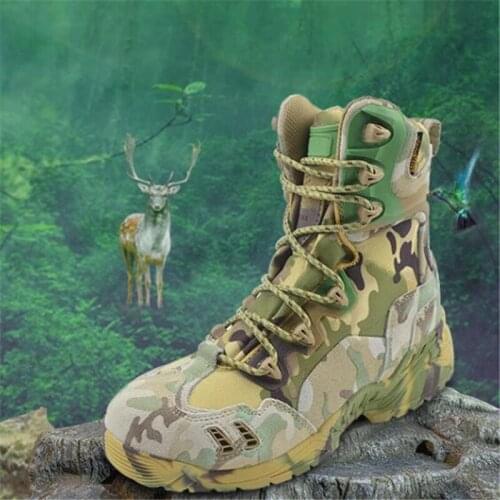 Breathable CP Camouflage Combat Boots Military Hunting Tactical Boots Mens High Top Sneakers Hiking Camping Shoes