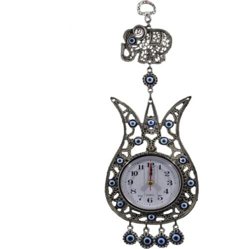 Handmade Hangings Evil Eye Beaded Wall Clock with Flower, Elephant Ornament