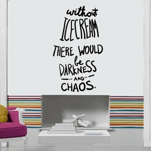 Wall Sticker Quotes Words Without Ice Cream There Would Be Chaos Vinyl Window Decals Dessert Shop Refrigerator Art Decor M804
