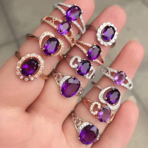 Natural Amethyst 925 Silver Inlaid Jewelry Female Ring Anillos Lady Regalos Para Mujer Joyas Vintage