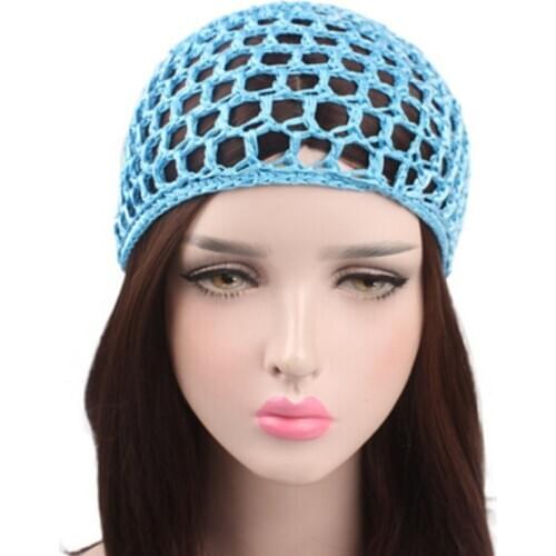 2020 New Womens Mesh Hair Net Crochet Cap Solid Color Snood Sleeping Night Cover Turban Hat Popular Casual Beanie Chemo Hats