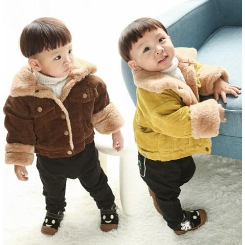 New Winter Lamb Wool Coat for Kids Single Breasted Corduroy Jackets Thicken Fleece Pockets Coats