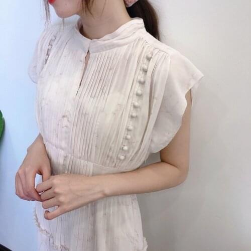 Kuzuwata Elegant Fresh High Waist Women Dress 2021 Spring New Pleated Drawstring Slim Waist Dresses Sexy Hollow Out Vestidos