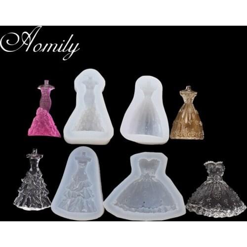 Aomily Princess Wedding Dress Crystal Epoxy Mold Silicone Mold for Making Plaster Aromatherapy Decoration Bakery Accessories