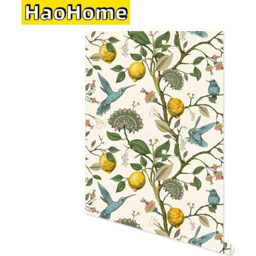 Blue Bird Self Adhesive Wallpaper Fresh Lemon Tree Peel and Stick Wallpaper Removable Waterproof Prepasted Wallpaper Wall Mural
